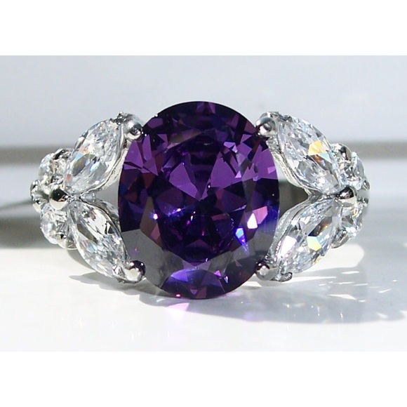 Jewelry - STAINLESS STEEL Simulated Amethyst Cz Ring With Butterfly Sides